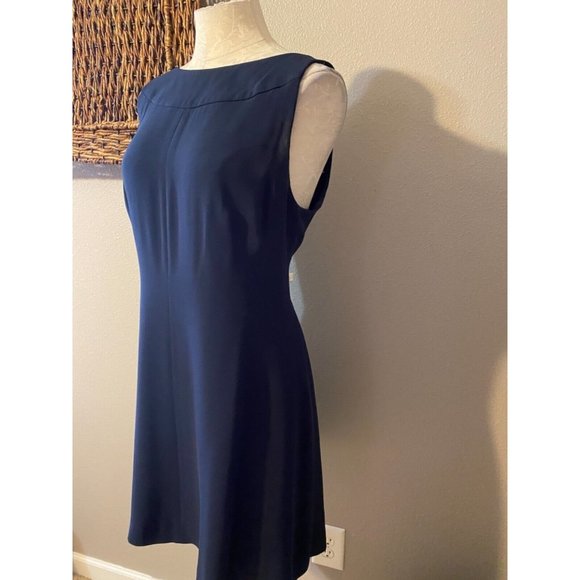 Escada Couture Dress Navy Blue 42 10 12 Low Plunge Open Back Silk Sheath - Picture 5 of 10
